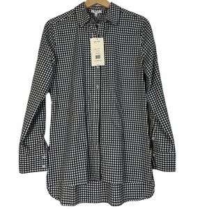 NWT Tyler Boe White Black Check Tunic Button-up Shirt High-Low Hem